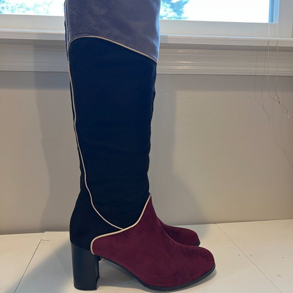 Ann Creek 'Manuel' Faux Suede Black, Burgundy & Grey Knee High Boots, Size 8.5M - Picture 10 of 16